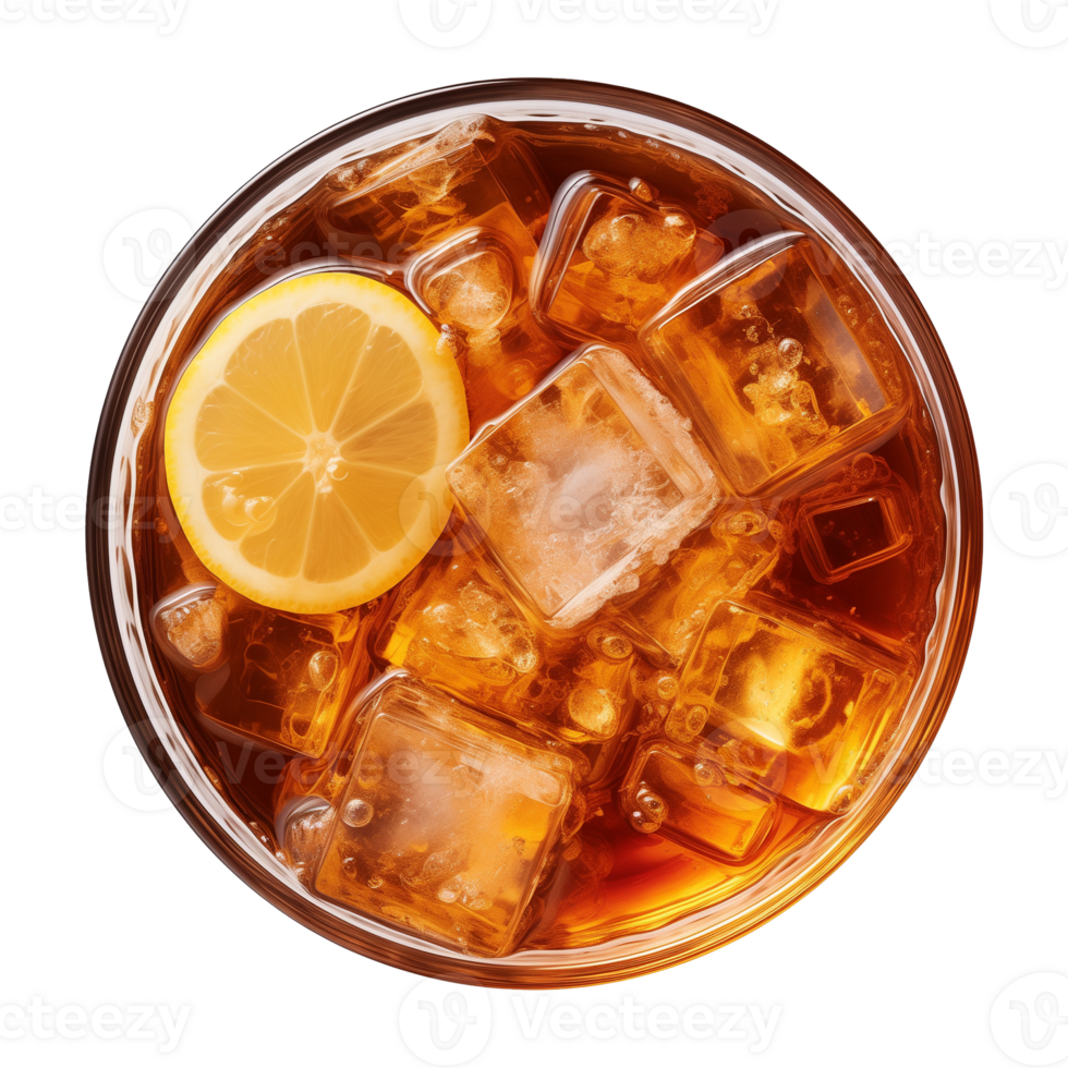 AI generated glass of iced lemon tea isolated on a transparent background, top view png