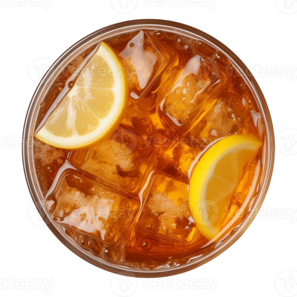 AI generated glass of iced lemon tea isolated on a transparent background, top view png