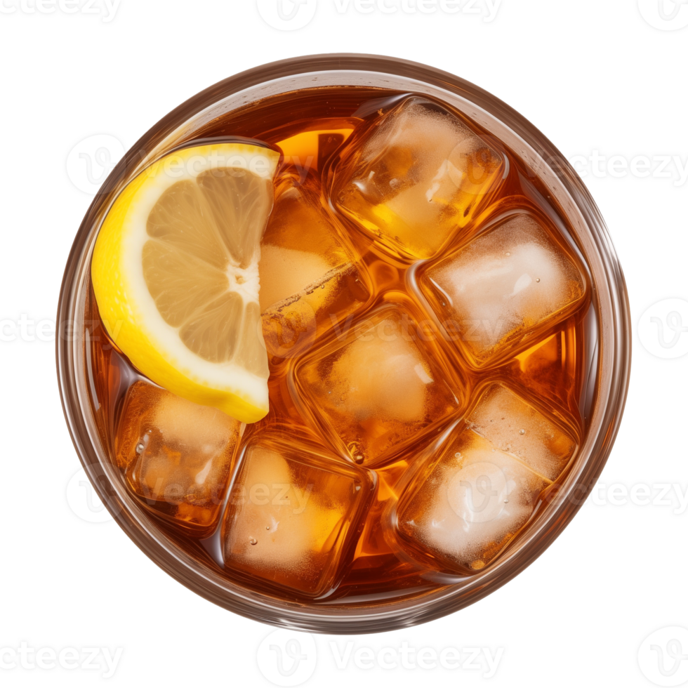 AI generated glass of iced lemon tea isolated on a transparent background, top view png