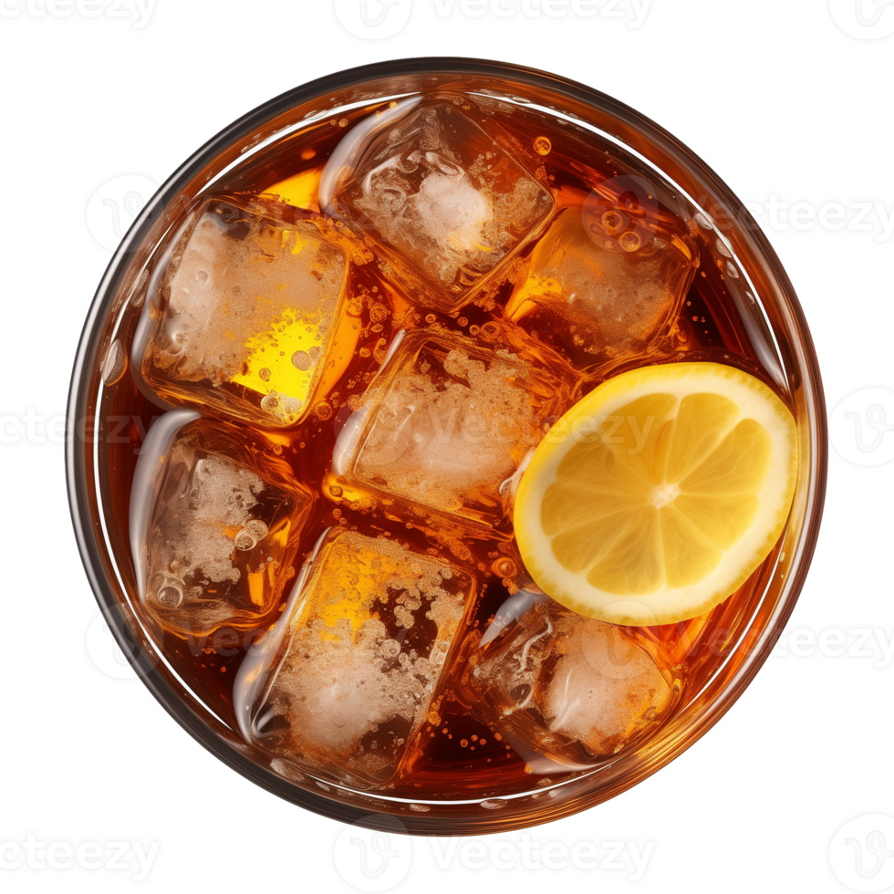 AI generated glass of iced lemon tea isolated on a transparent background, top view png