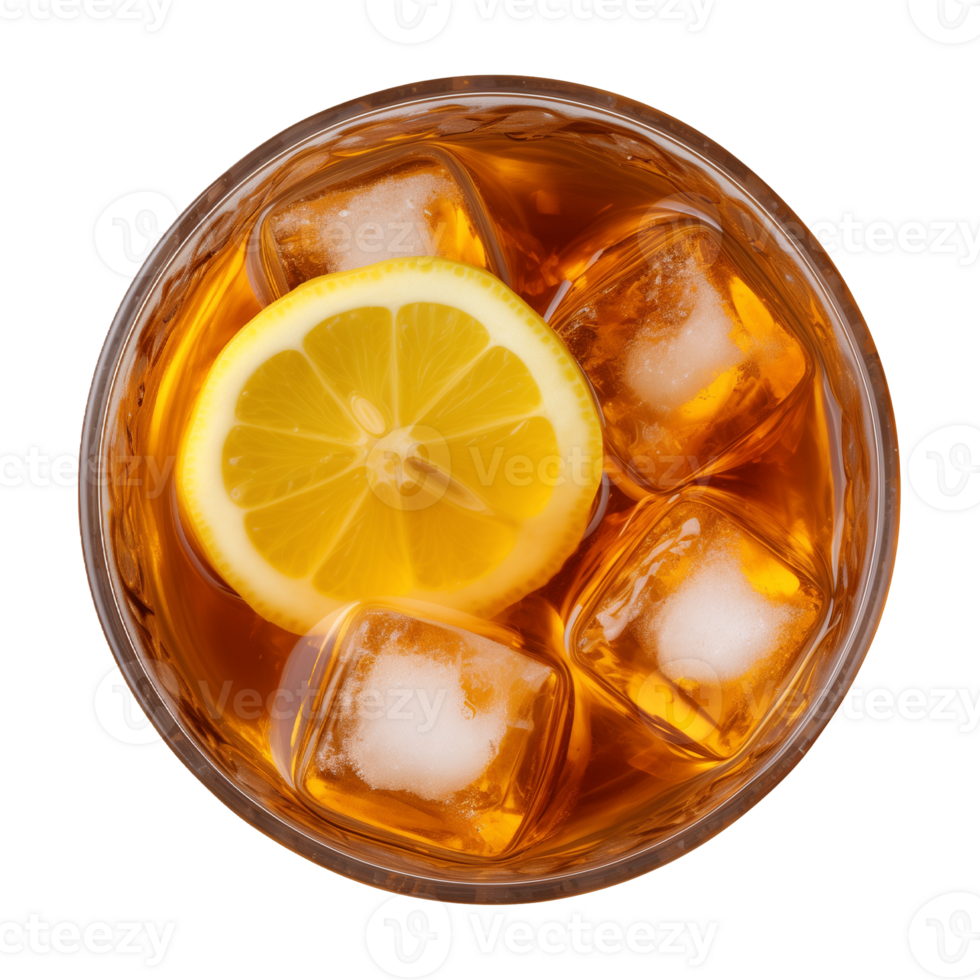 AI generated glass of iced lemon tea isolated on a transparent background, top view png