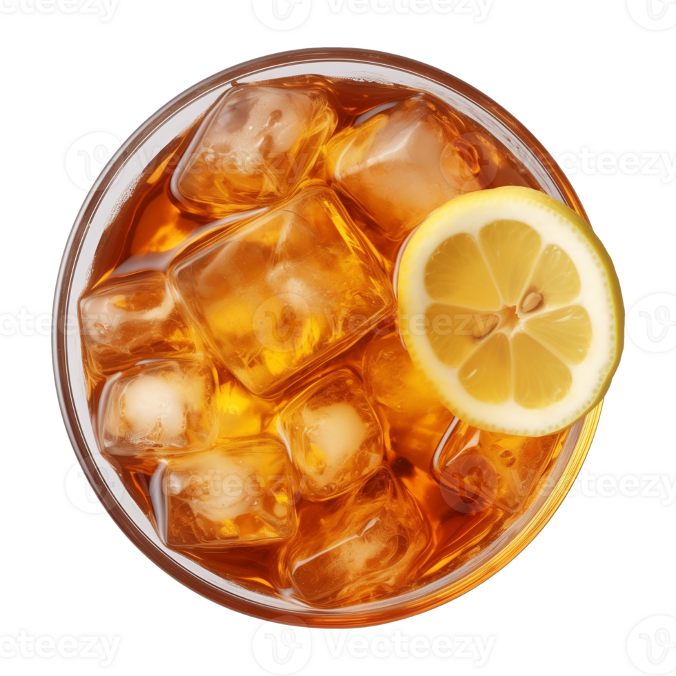 AI generated glass of iced lemon tea isolated on a transparent background, top view png