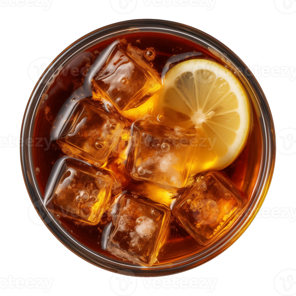 AI generated glass of iced lemon tea isolated on a transparent background, top view png