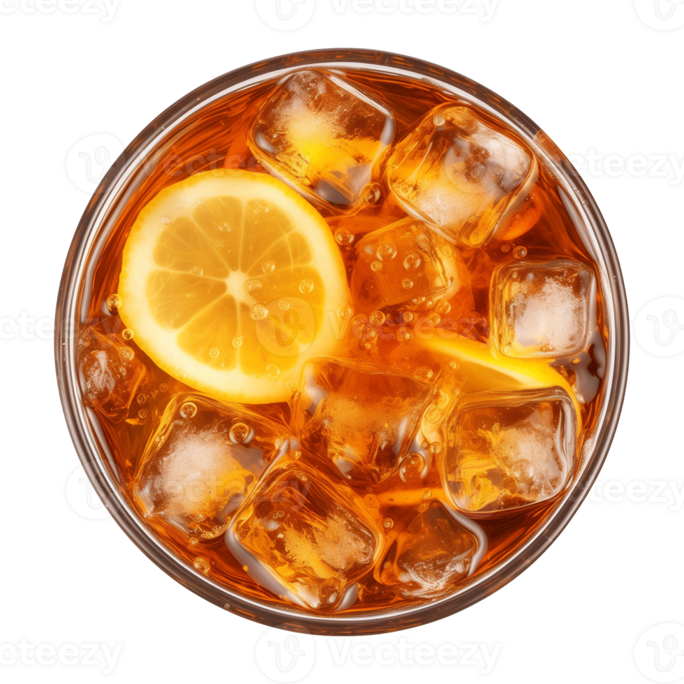 AI generated glass of iced lemon tea isolated on a transparent background, top view png