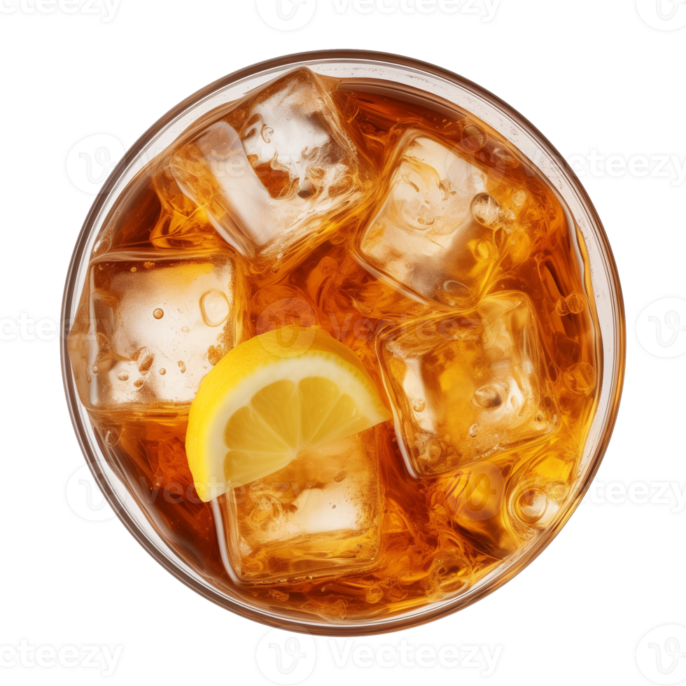AI generated glass of iced lemon tea isolated on a transparent background, top view png