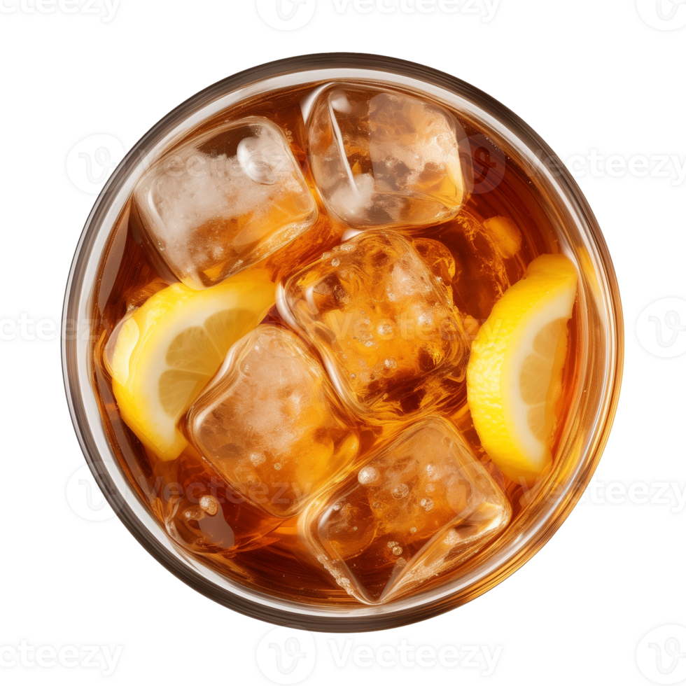 AI generated glass of iced lemon tea isolated on a transparent background, top view png