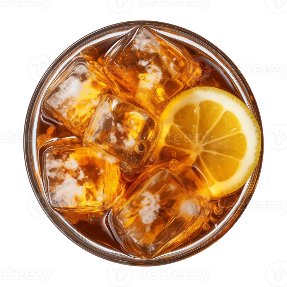 AI generated glass of iced lemon tea isolated on a transparent background, top view png