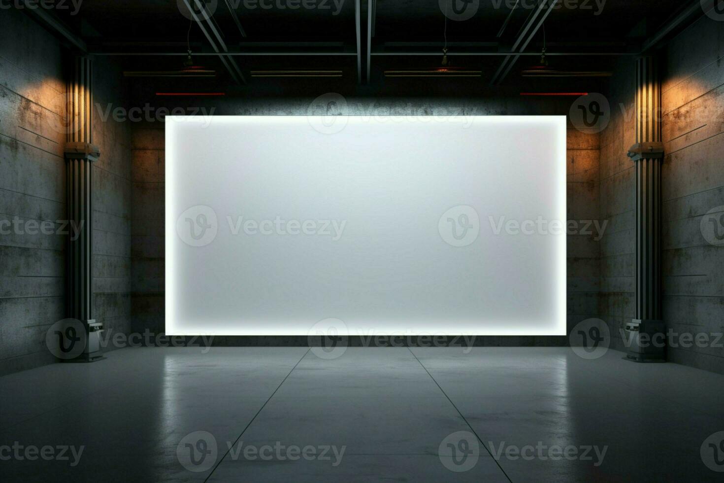 ai generado elegante ajuste blanco pared brilla en el expansivo sala de exposición espacio foto