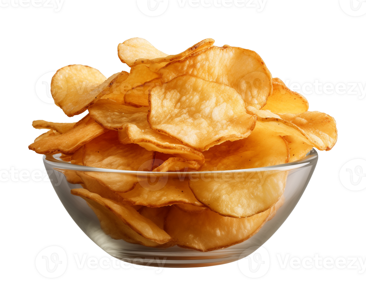AI generated potato chips in a bowl isolated on a transparent background png