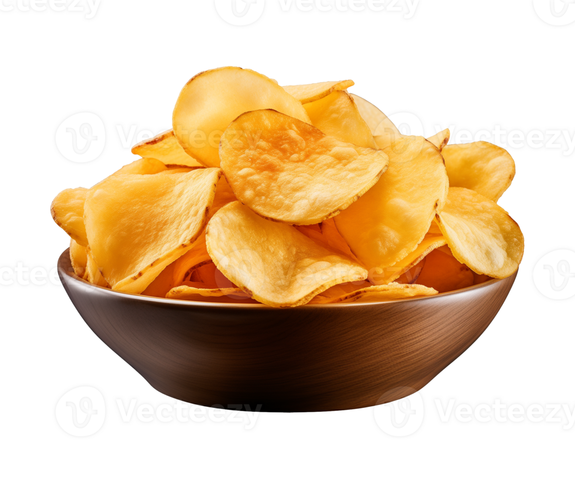 AI generated potato chips in a bowl isolated on a transparent background png