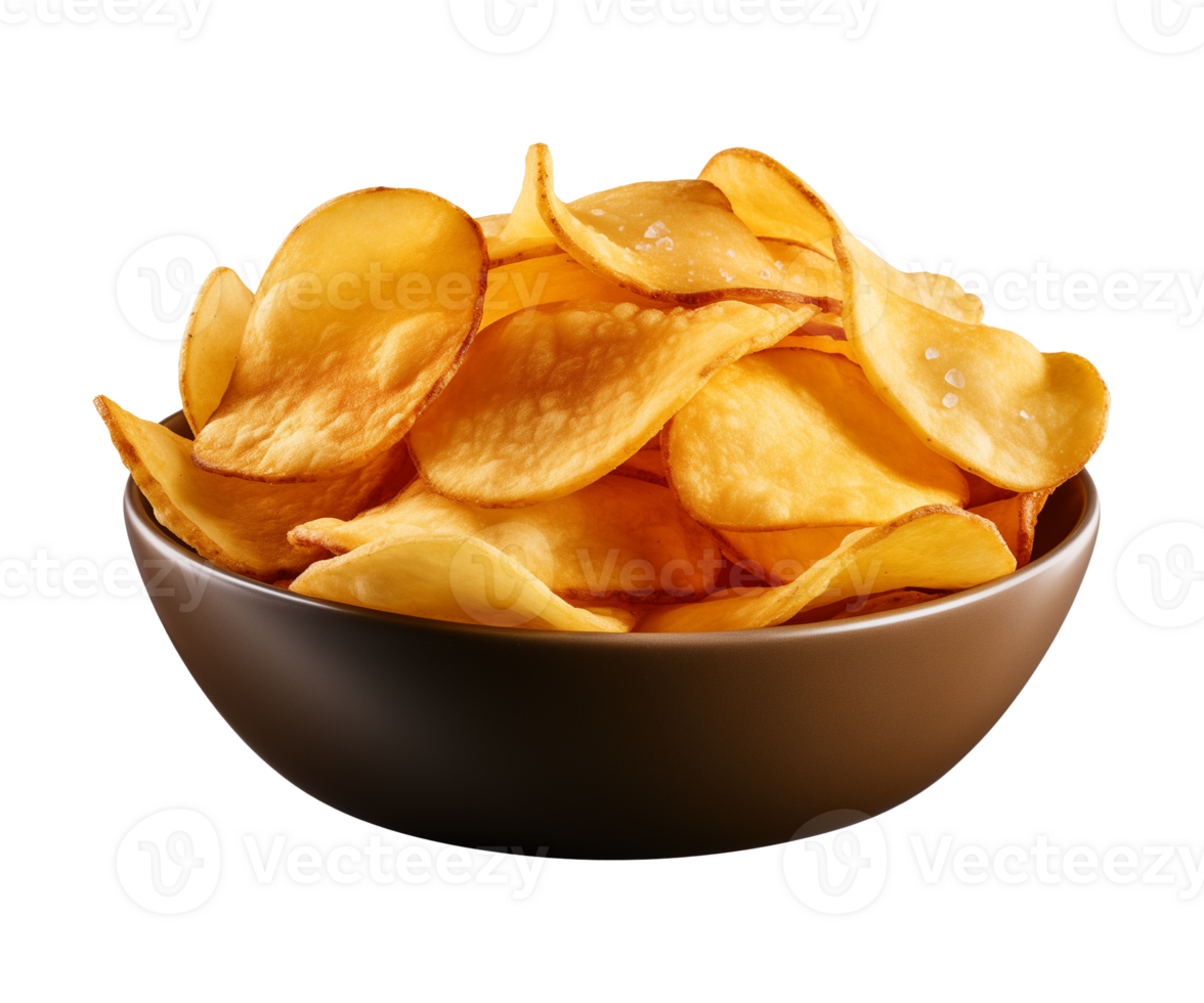 AI generated potato chips in a bowl isolated on a transparent background png