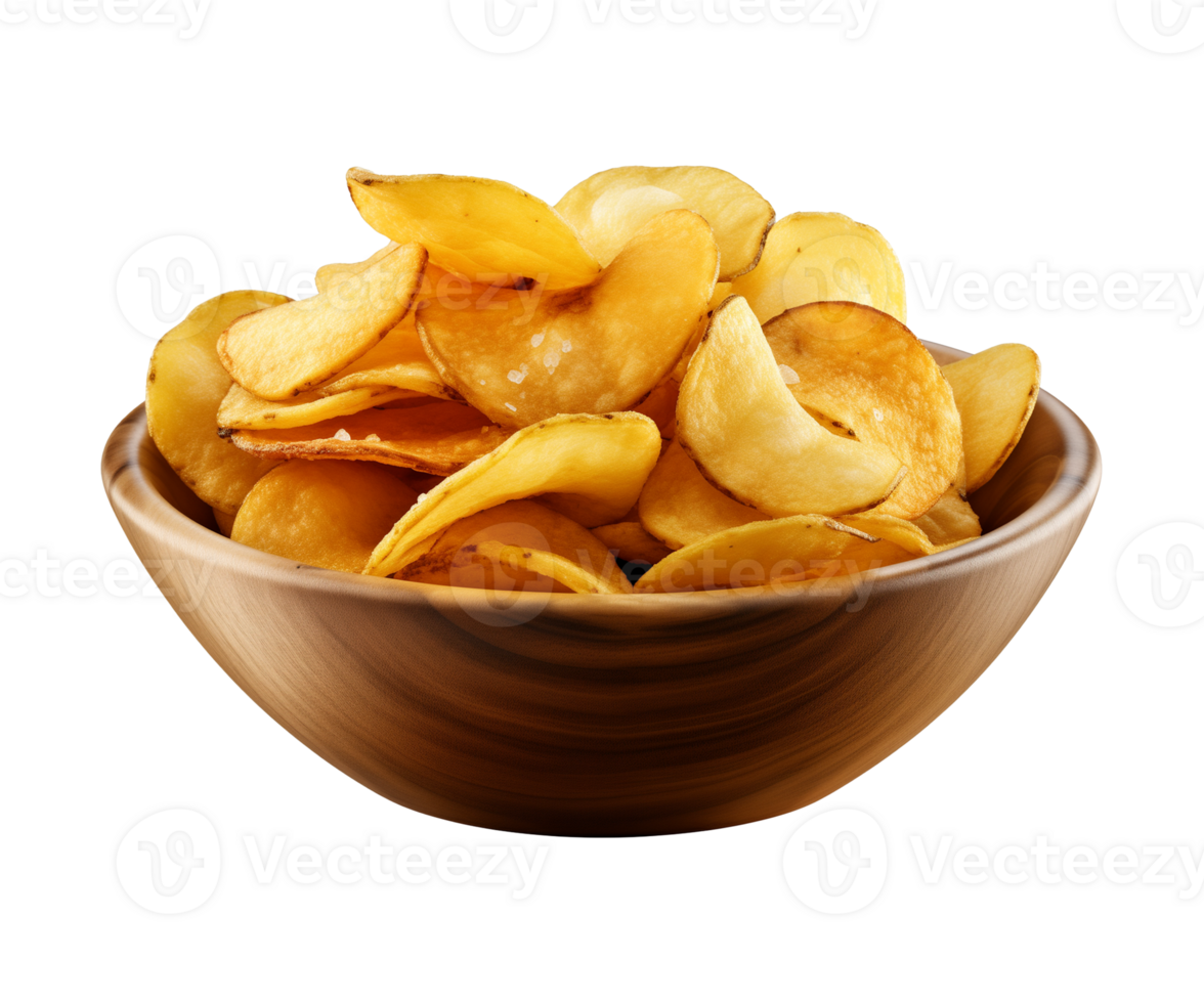 AI generated potato chips in a bowl isolated on a transparent background png