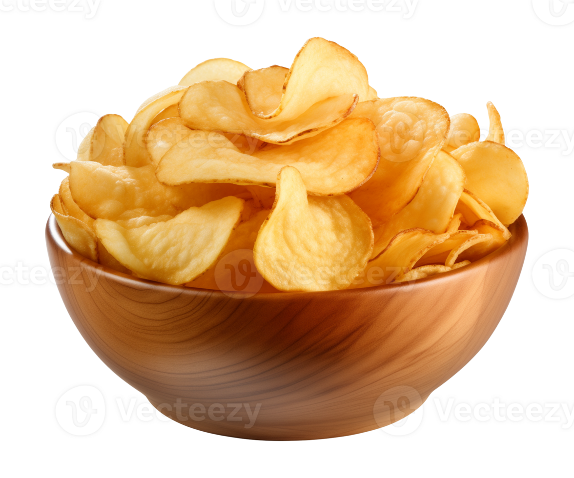 AI generated potato chips in a bowl isolated on a transparent background png