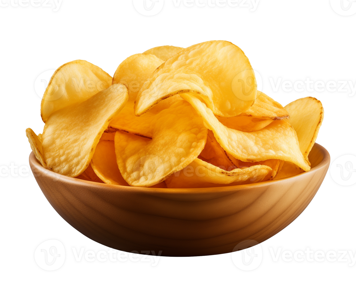 AI generated potato chips in a bowl isolated on a transparent background png