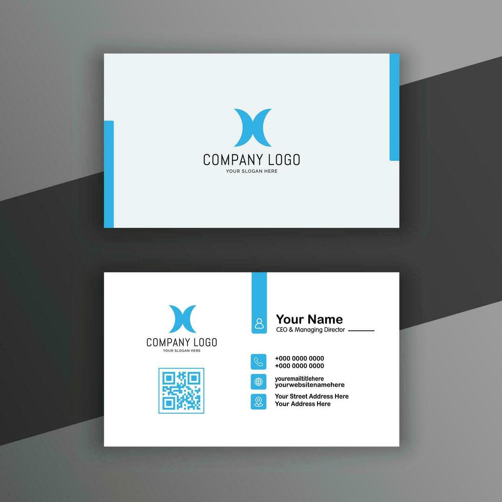 blue and white business card template vector