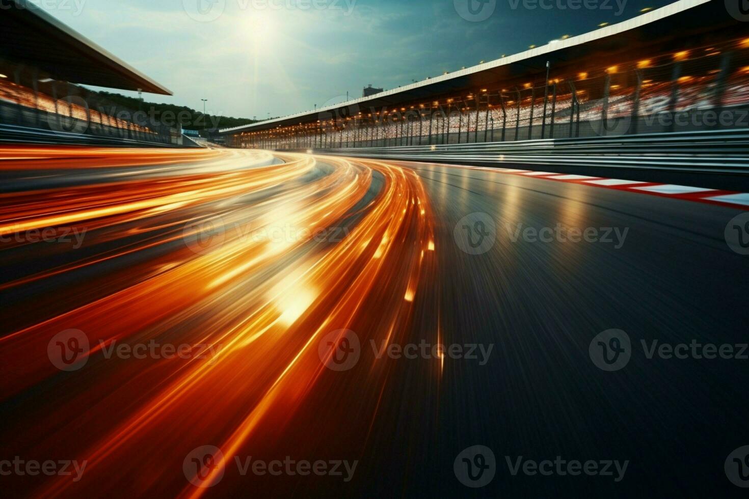 ai generado dinámica carreras atmósfera retortijón tráfico en un borroso bokeh antecedentes foto