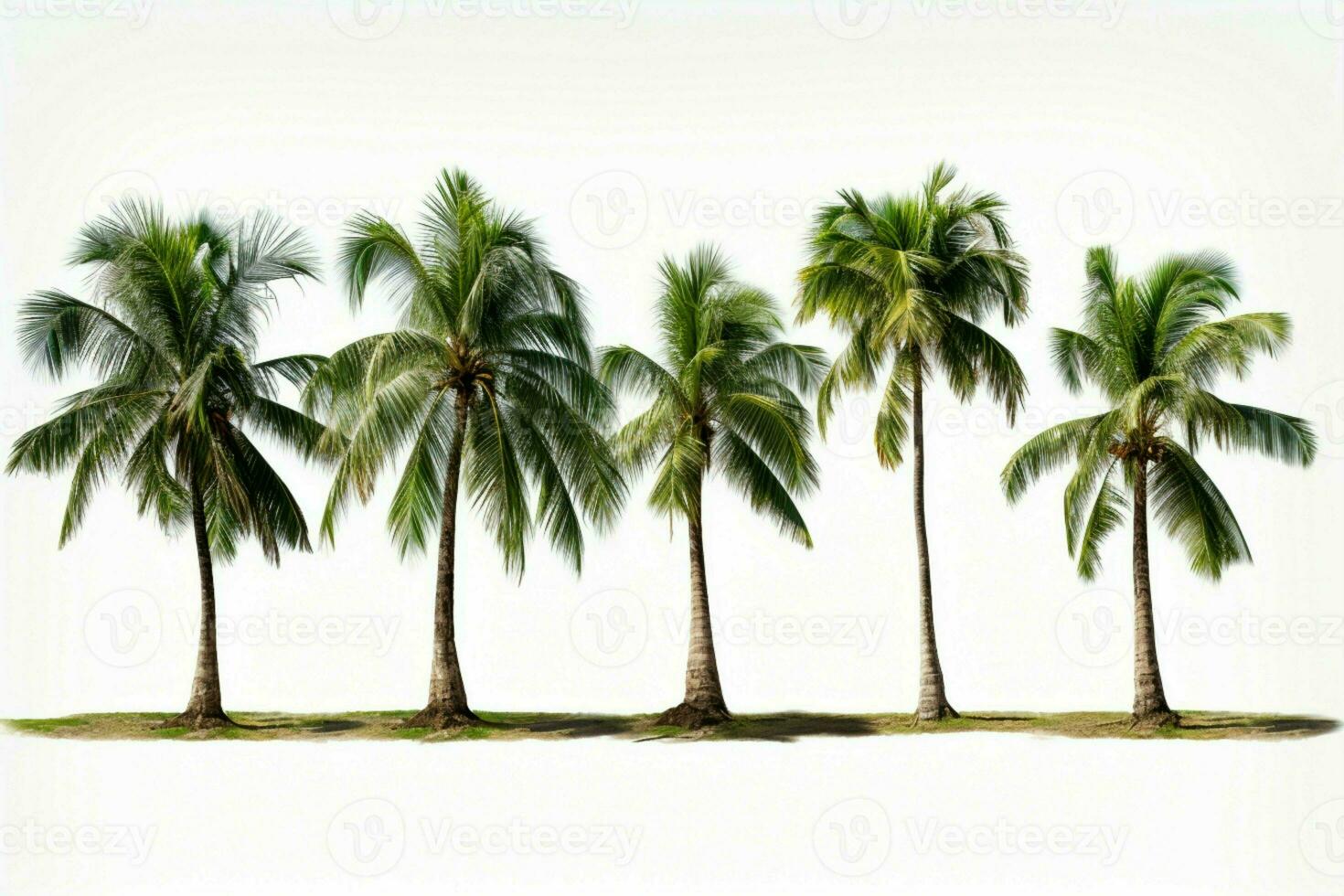 AI generated Palm paradise Set of coconut trees stands out on white photo