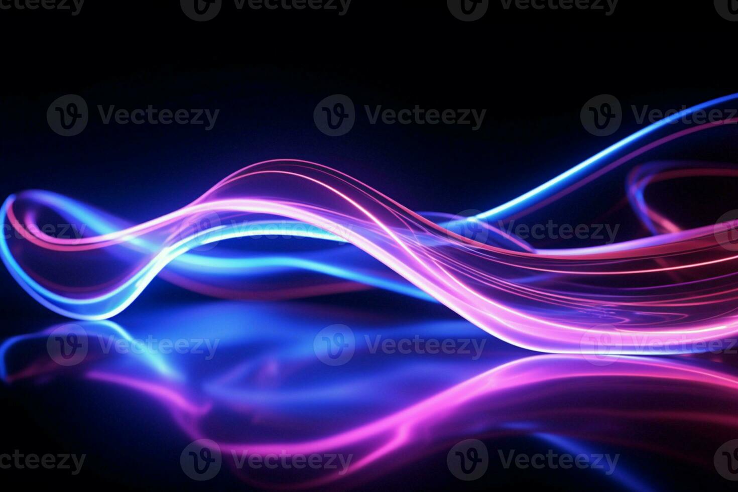 AI generated Abstract wave tech background, vibrant blue and pink light illumination photo