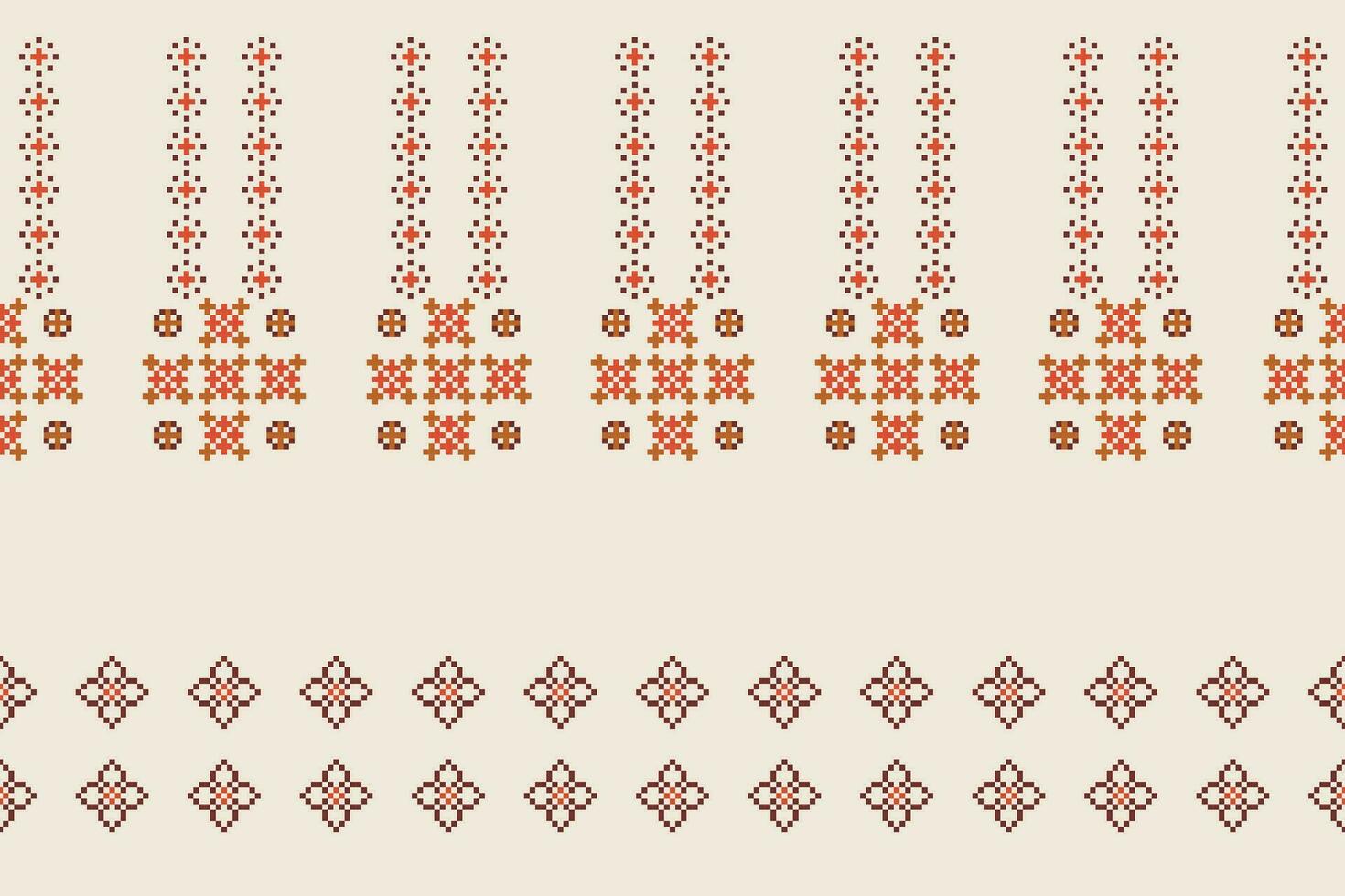 Ethnic geometric fabric pattern Cross Stitch.Ikat embroidery Ethnic oriental Pixel pattern brown cream background. Abstract,vector,illustration. Texture,clothing,frame,motifs,silk wallpaper. vector