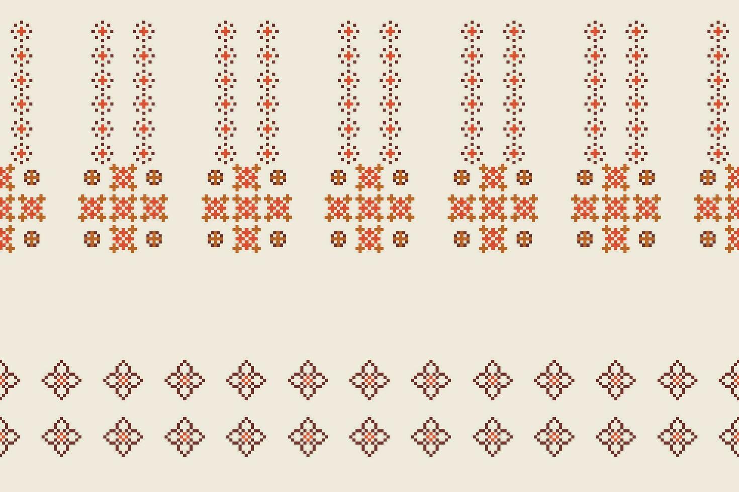 Ethnic geometric fabric pattern Cross Stitch.Ikat embroidery Ethnic oriental Pixel pattern brown cream background. Abstract,vector,illustration. Texture,clothing,frame,motifs,silk wallpaper. vector