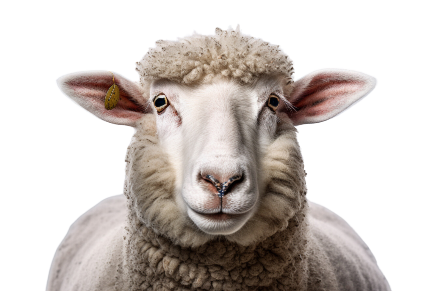 AI generated White fluffy sheep farm portrait isolated on a transparent background. png