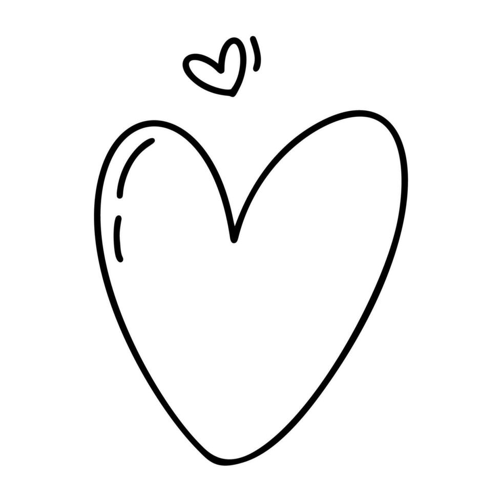 Hand drawn love heart vector logo line illustration. Black outline. Element Monoline for Valentine Day banner, poster, wedding greeting card