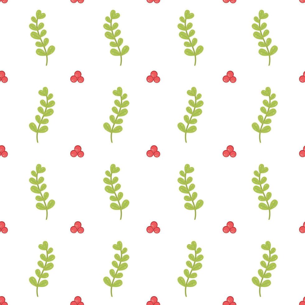 Seamless pattern with foliage and berries. Abstract background with small scattered drawn berries and leaves. Cute simple vector floral seamless pattern.
