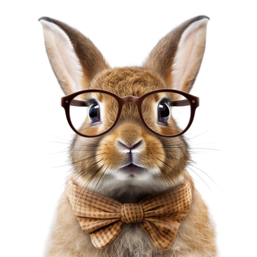 AI generated Rabbit wears clear glasses against isolated on a transparent background. png