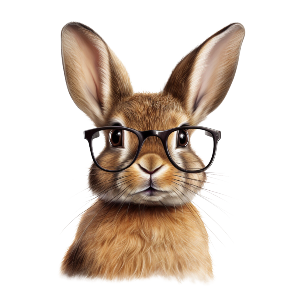 AI generated Rabbit wears clear glasses against isolated on a transparent background. png