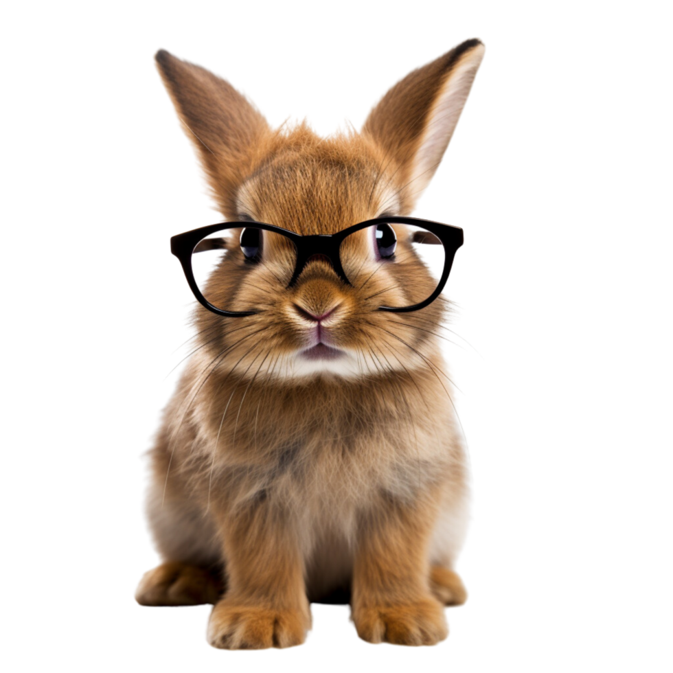 ai generiert Hase trägt klar Brille gegen isoliert auf ein transparent Hintergrund. png