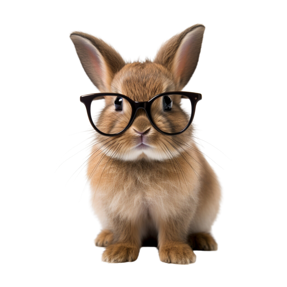 AI generated Rabbit wears clear glasses against isolated on a transparent background. png