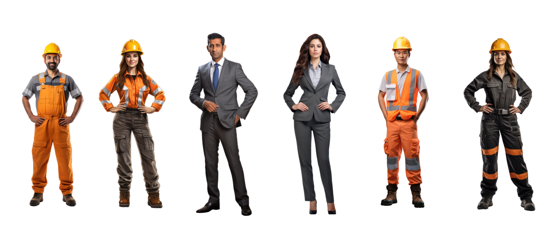 AI generated Executives and Professional team in helmet smiling, isolated on transparent background. png