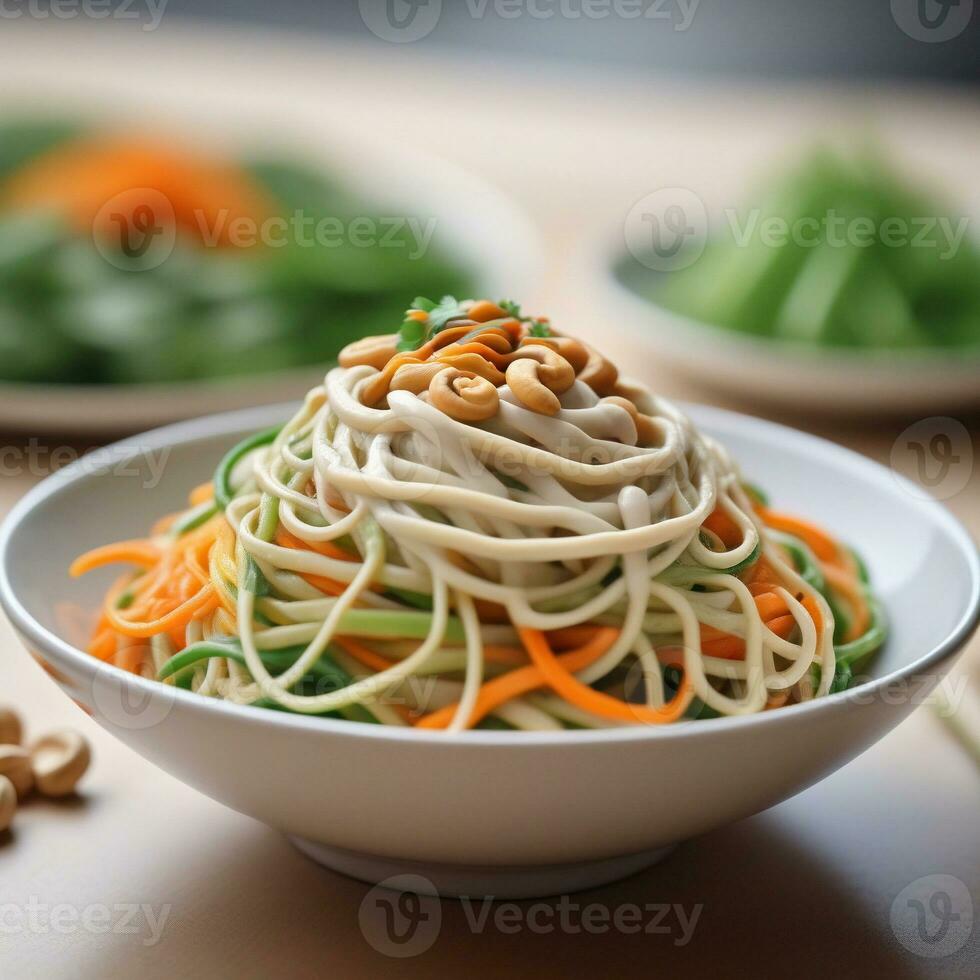 AI generated main course spiralized vegetable noodles with cashew cream sauce. ai generative photo