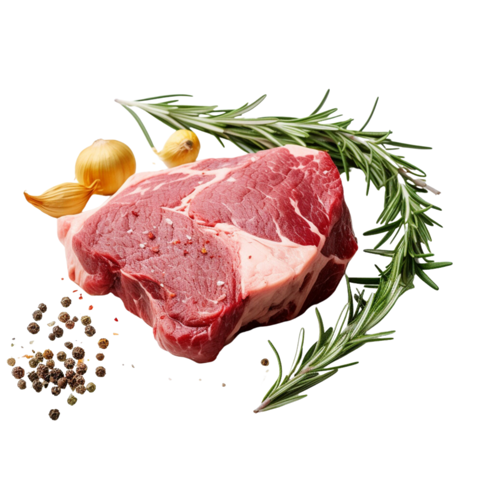 AI generated Raw steak and rosemary on a transparent background. png