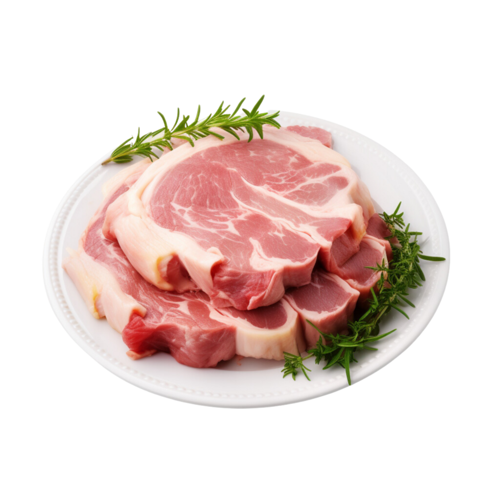 AI generated Raw goat shoulder meat on a plate on a transparent background. png