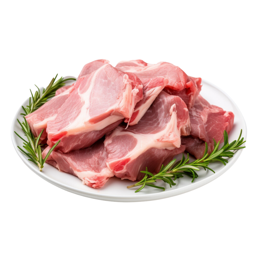AI generated Raw goat shoulder meat on a plate on a transparent background. png