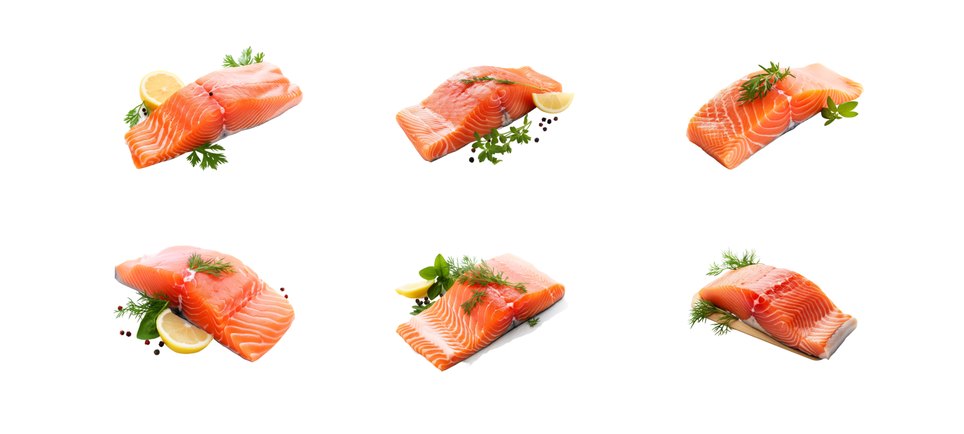 AI generated Collection set of Raw Fresh salmon on transparent background. png