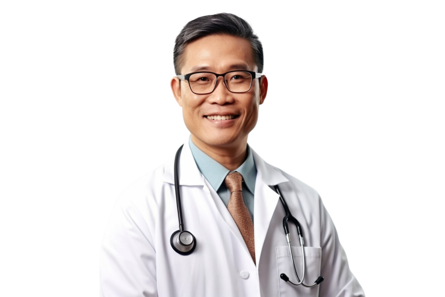 AI generated Senior doctor asia man arms crossed with smile, pride on transparent background. png