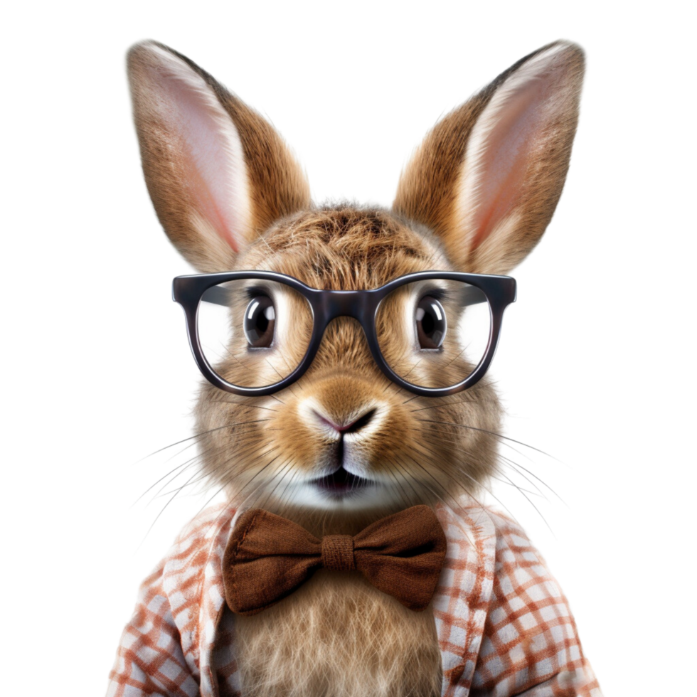 AI generated Rabbit wears clear glasses against isolated on a transparent background. png