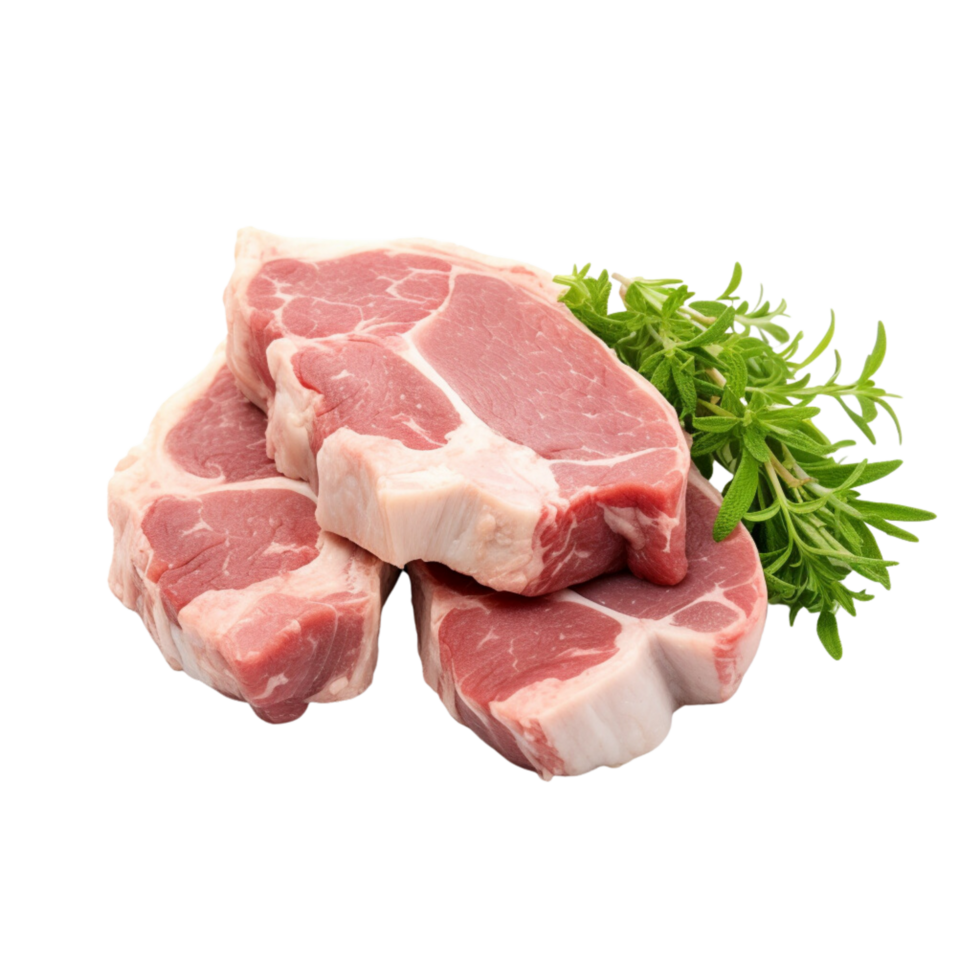 AI generated Lamb chops raw on a transparent background. png