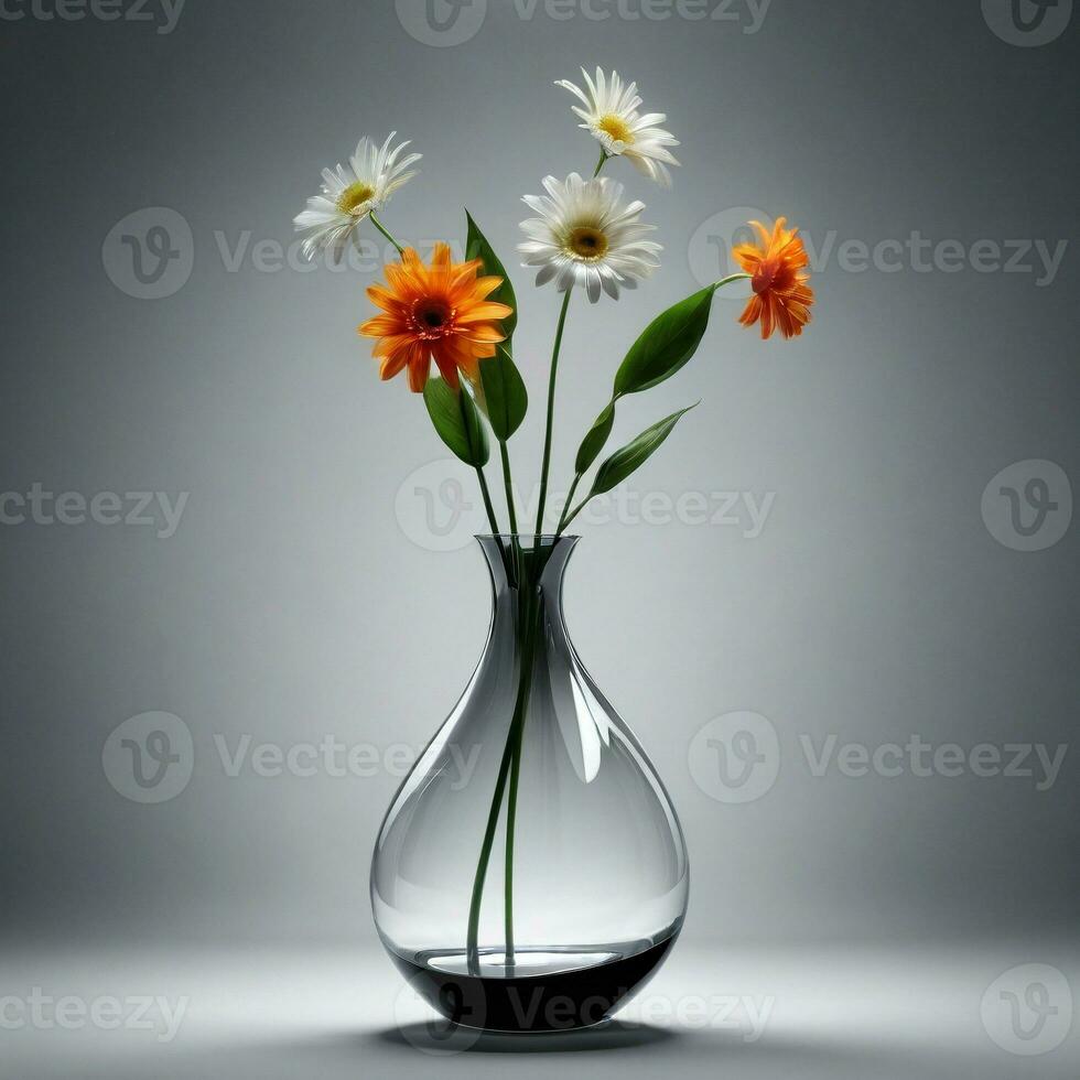 AI generated Vase Glass Modern white Vase Flower Minimalistic interior decor. ai generative photo