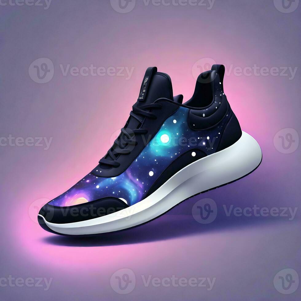 AI generated Design sneakers inspired by the cosmos. Incorporate swirling galaxy patterns on the shoe upper,. ai generative photo