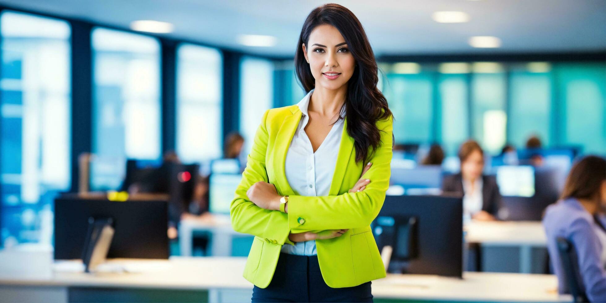 AI generated photo friendly smiling woman looking pleased at front  by ai generator