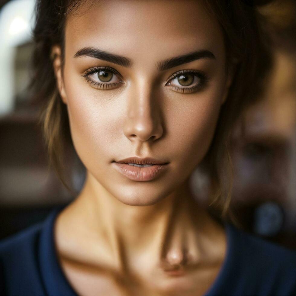 AI generated photo friendly smiling woman looking pleased at front  by ai generator