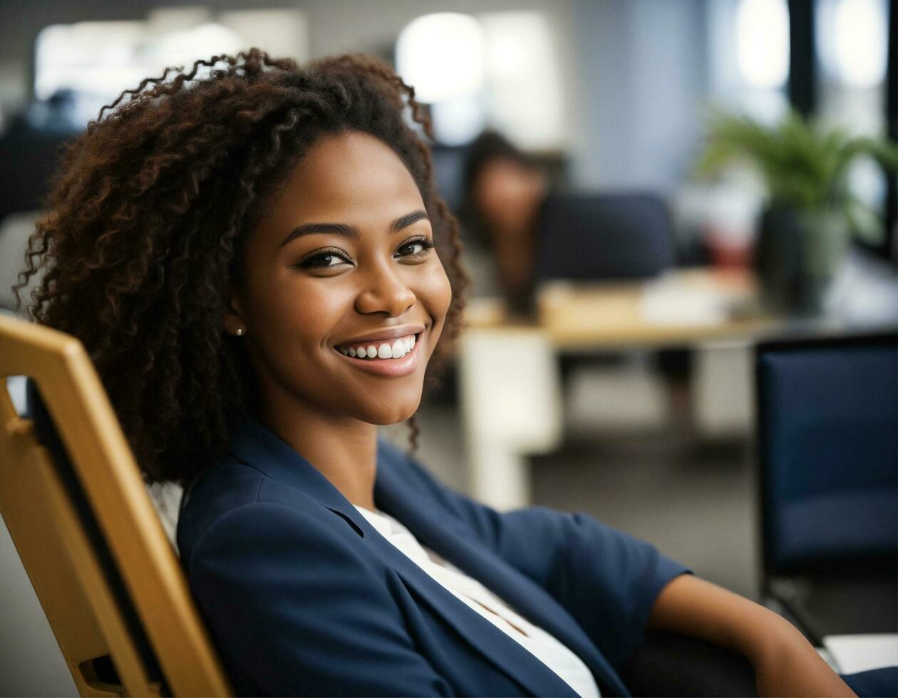 AI generated photo friendly smiling woman looking pleased at front  by ai generator