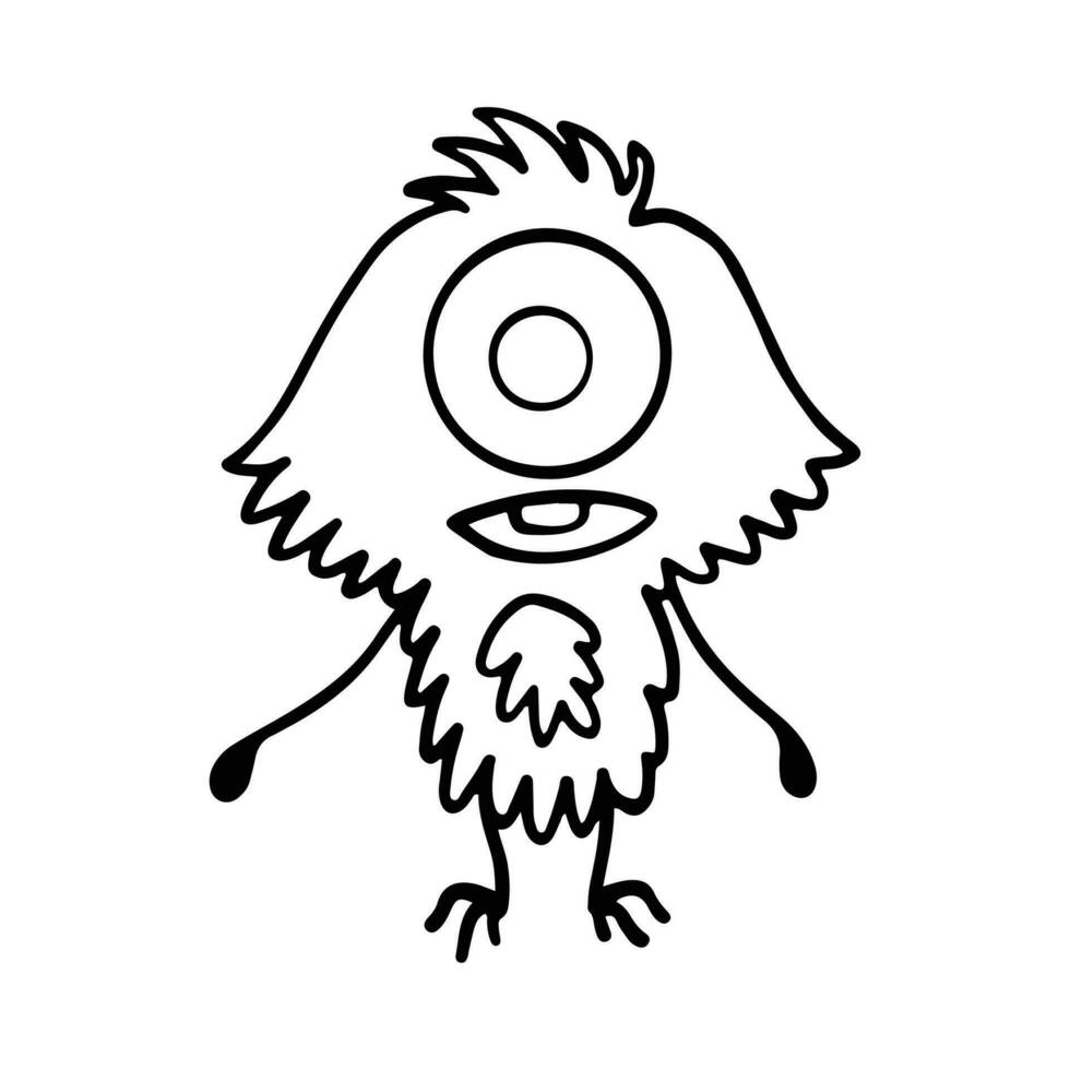 Cute and Funny Monster Outline Cartoon for Coloring Book. Hand-Drawn Cartoon Monster Illustration vector