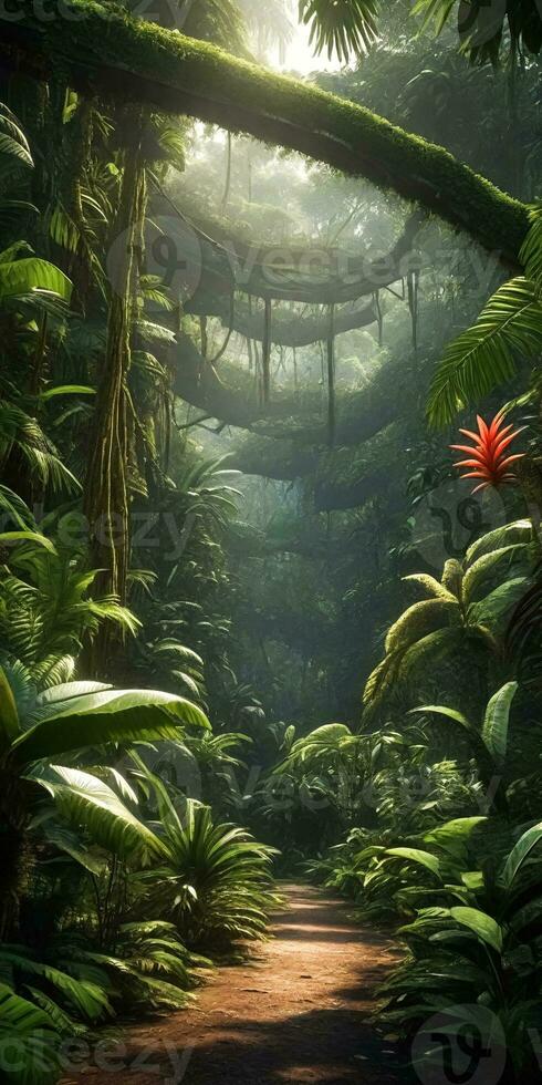 AI generated Digital painting art, Explore the rich biodiversity of a tropical forest. ai generative photo