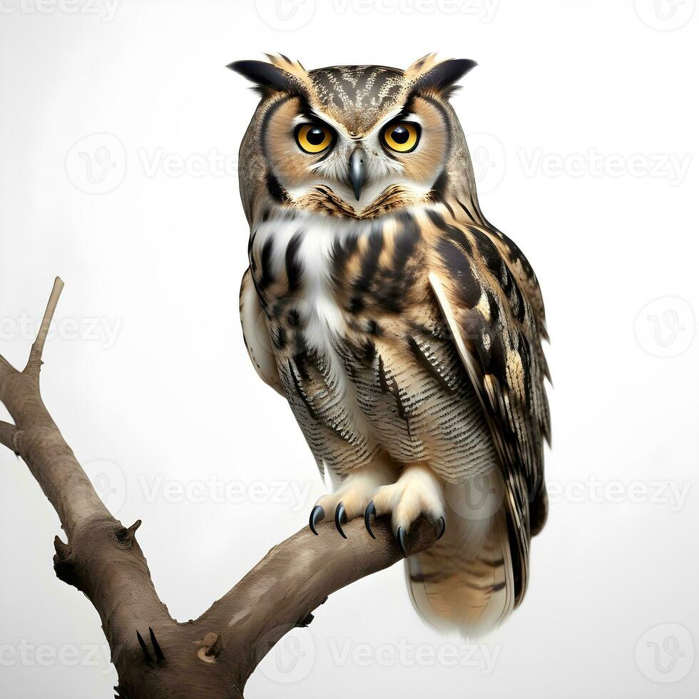 AI generated Owl perched on a branch isolated on white background. ai generative photo