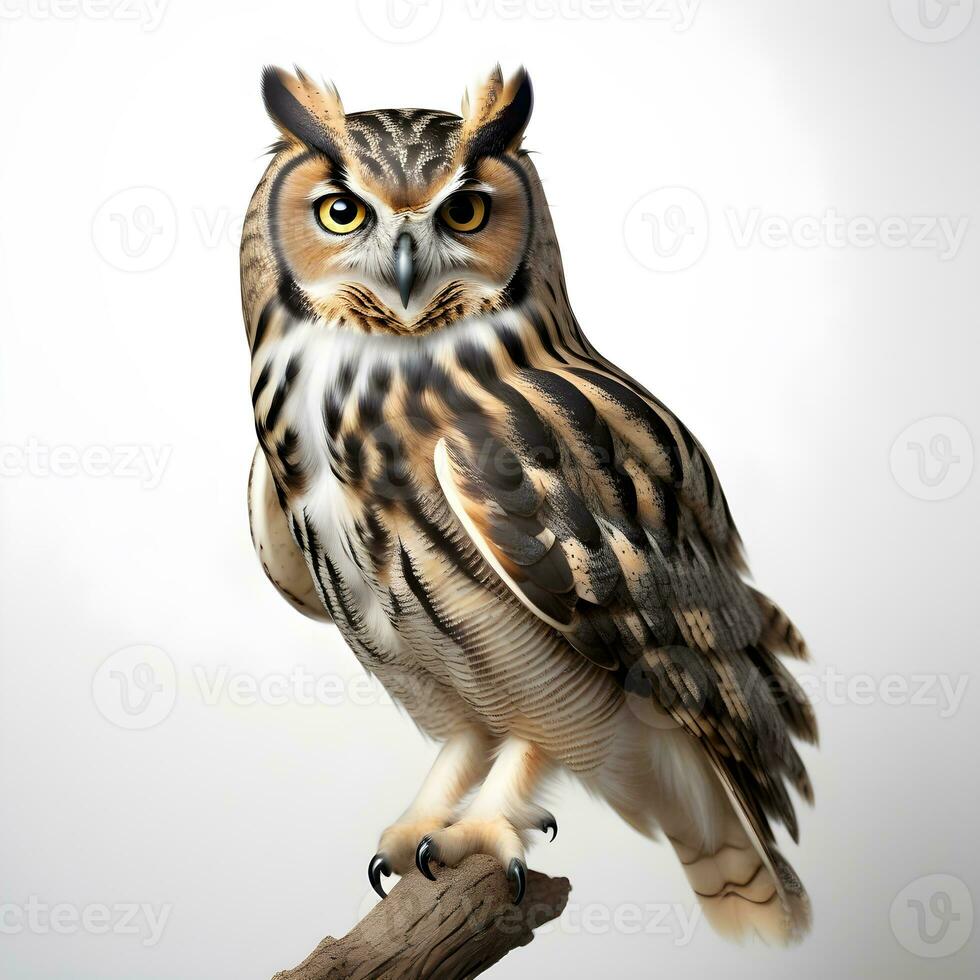 AI generated Owl perched on a branch isolated on white background. ai generative photo