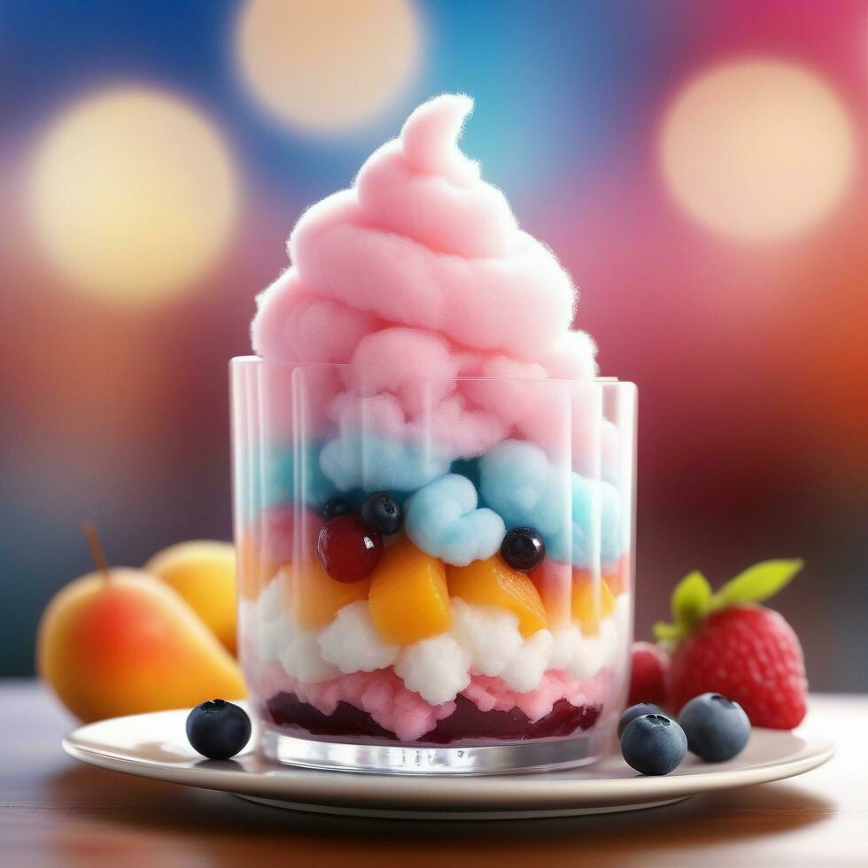 AI generated Dessert, Cotton candy cloud parfait with fruit compote. ai generative photo